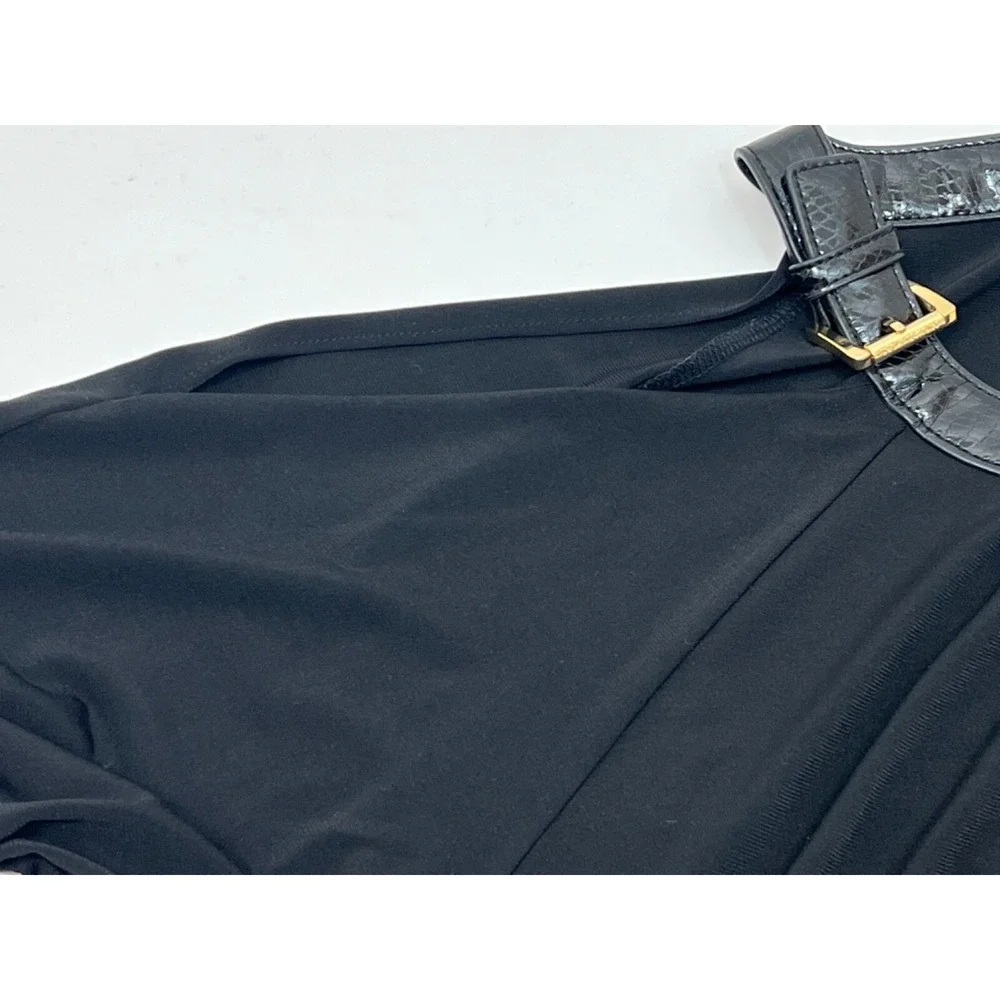 Michael Kors Blk Cold Shoulder Blouse Top Shirt‎ with Buckle Collar Accent Sz XS